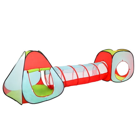 Hey Play 4-Piece Kids Pop-Up Tent, Cube, and Tunnel Set with Carrying Bag