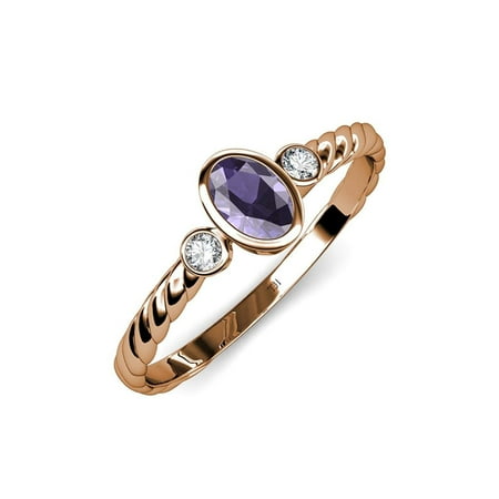 

Iolite and Diamond (SI2-I1 G-H) Three Stone Rope Ring 0.53 ct tw in 14K Rose Gold.size 4.5
