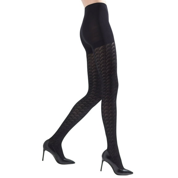 Natori Women's Natori Deco Fan Opaque Tights - Womens - Female, Large/X-Large, Black