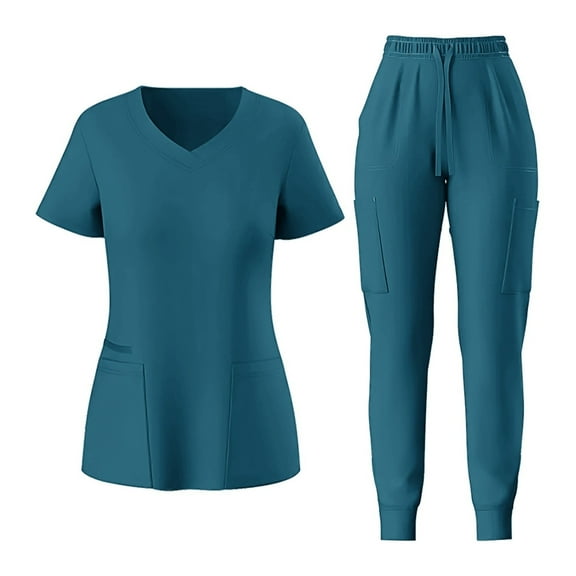 Scrubs For Women, Quick-Dry Scrub Set Solid Color V Neck Nursing Uniform With Multi Pocket Top & Pants, Roomy Fit Healthcare Workwear| Scrubs Women Sets Womens Sweater (L, Dark Blue) ZMTing