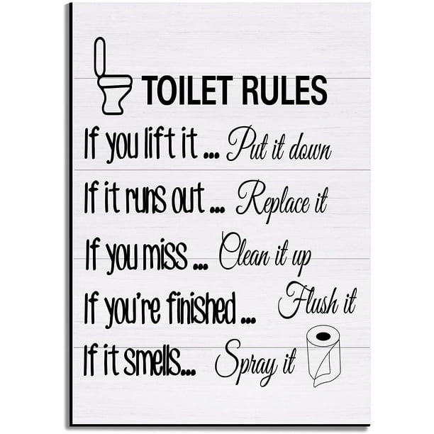 Toilet Rules Wall Art Decor Wood Toilet Rules Sign Funny Bathroom Sign