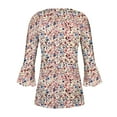thumbnail image 4 of CYMMPU 3/4 Sleeve Blouses for Women Dressy Casual Tunic Tops Spring Tops Loose Fit Floral Printed Button V Neck Flare Sleeve Fall Fashion Shirts Pleated Dressy T-Shirts 8, 4 of 5