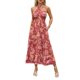thumbnail image 4 of VISgogo Vestido de mujer con cuello halter, estampado de flores, sin mangas, sin espalda, dobladillo con volantes, vestido largo VISgogo moda, 4 of 7
