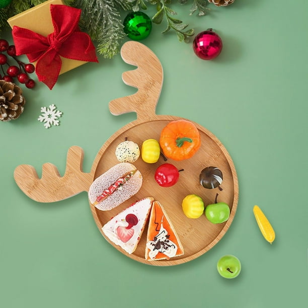 Bandeja de madera con asa - bandeja de cubiertos caqui de 28x25cm para decoración de mesa navideña, aperitivos y postres