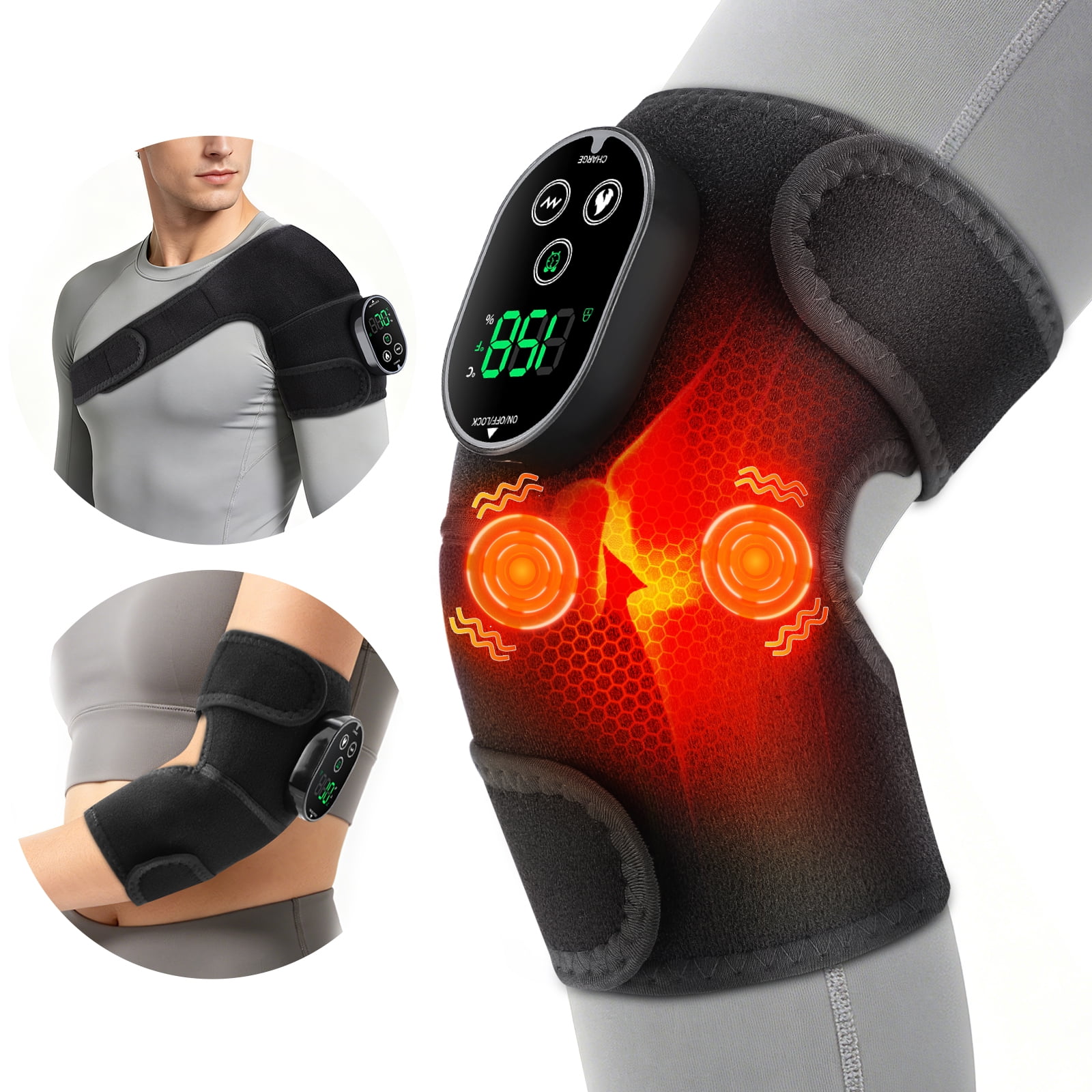 Heated Knee Massager, 6 Heat Levels 3 Massage Cordless Knee Heating Pad, Portable Knee Brace Wrap for Knee Shoulder Elbow, Gifts for Dad Mom