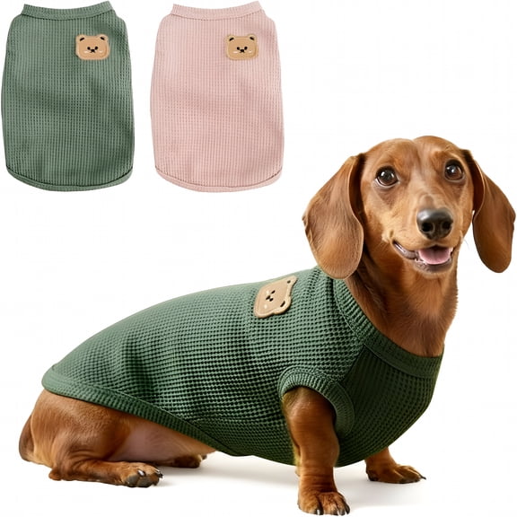 GASTROPOD 2 Pack Shirts for Cat, Small & Medium Dog Clothes, Waffle Knit Puppy Shirts, Lightweight, Breathable, Stretchy Pet Clothes, Sleeveless Tee Shirt Gift for Cats & Dogs (Green&Pink, Large)