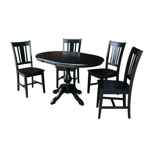 36 Round Dining Table With 12 Leaf And 4 San Remo Chairs Black 5 Piece Set Com 36 Round Dining Table With 12 Leaf, 36 Round Dining Table And Chairs