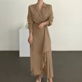 thumbnail image 2 of IROINNID Maxi Dress for Women Loose Long Sleeve Loose Dress Solid Turn Down Collar Classic Dress Sales,Brown, 2 of 5