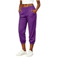 thumbnail image 2 of OVAFBAU Women's Capris Pants Yoga Workout Leggings High Waist Slim Casual 8/10 with Pockets Linen Pants, 2 of 8