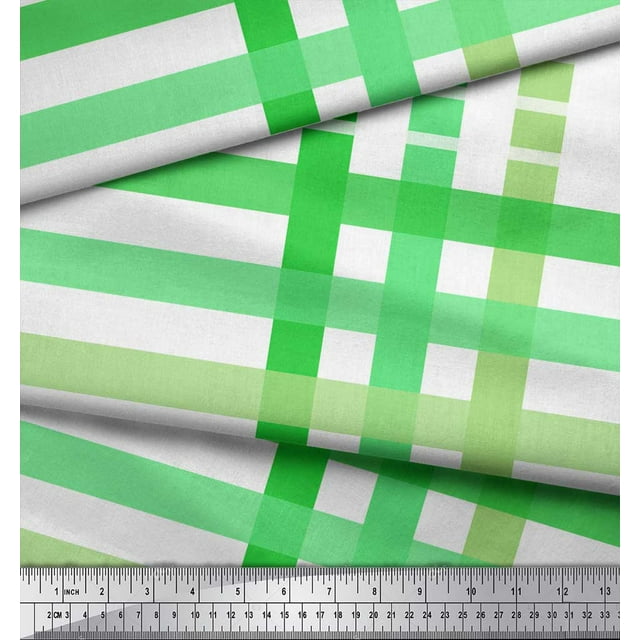 Soimoi Green Satin Silk Fabric Window Pane Check Fabric Prints By Yard 42 Inch Wide