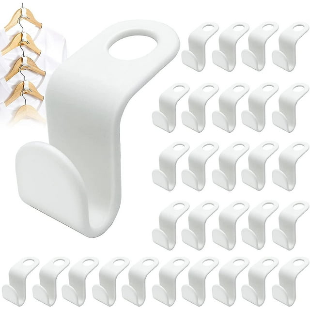 Paquete de 30 ganchos de conector de suspensión, ganchos de suspensión blancos que ahorran espacio, mini conector de ropa, extensor de suspensión apilable de múltiples capas para armario, armario