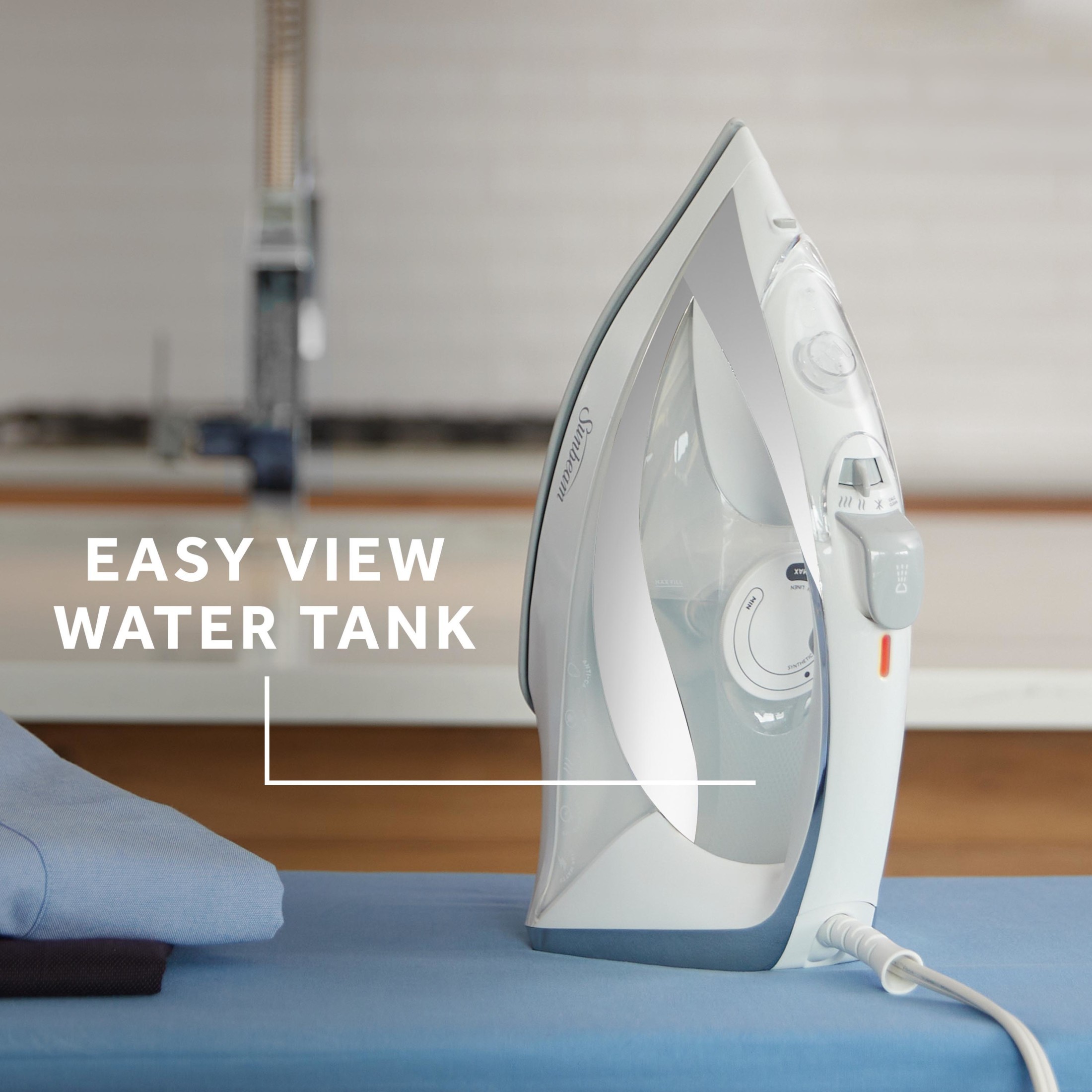 Sunbeam Turbo Steam Iron, 1700W - Nonstick Ceramic Soleplate, Vertical & Horizontal Steam, 3-Way Auto-Off - White & Chrome