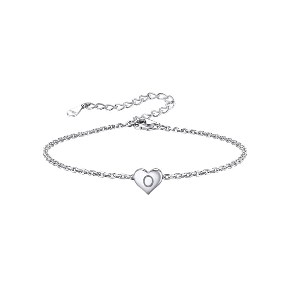 Pulsera de corazón inicial Silvora de plata de ley 925 para mujeres Adolescentes letra O