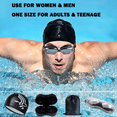 thumbnail image 5 of Shetinar Swim Goggles Waterproof Fitted Track with Storage Pouch, Ear Plugs, Swim Cap and Case, Goggles in Swimming for Teen Youth Adult Women Men Kids,Black., 5 of 8