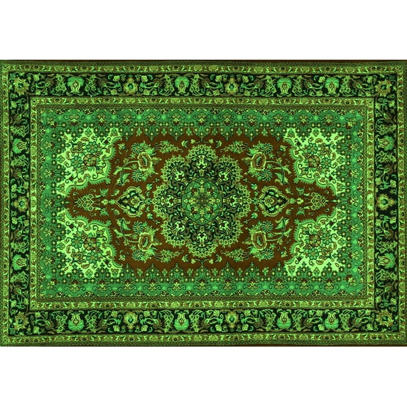 Ahgly Company Indoor Rectangle Medallion Green Traditional Area Rugs, 4' x 6'