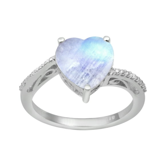 10MM Moonstone 925 Sterling Silver Beaded Shank Solitaire Women Ring