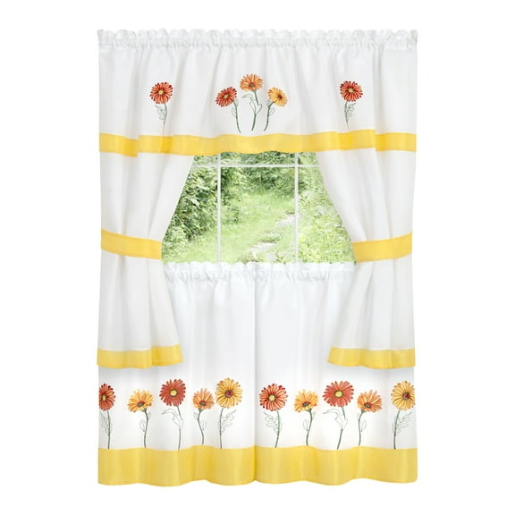 Gerbera Daisy Embellished Cottage Window Curtain Set - 58x24
