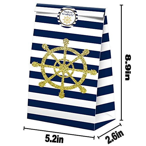 TONIFUL 12Pcs Nautical Anchor Party Supplies Nautical party bag Sailing Goodie Gift boxes Starfish Crab Treat Candy Bags for Nautical Themed Boys Girls Kids Birthday Ideas Party Favor Decoration