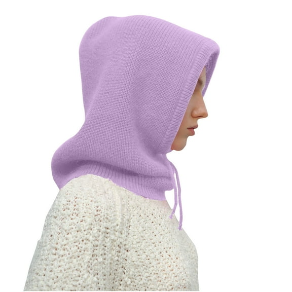 Diufon Winter Hooded Scarf Hat for Women Knitted Warm Button Drawstring Neck Outdoor Windproof Beanie Hats