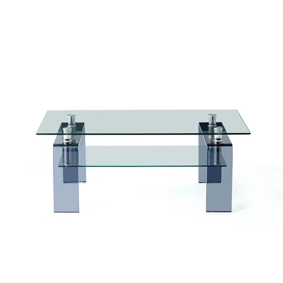 HomeRoots 635702 39 in. Clear & Black Glass Coffee Table with Shelf