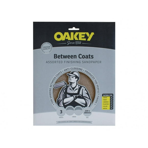 Oakey Between Coats Finishing Sandpaper 230 X 280mm Assorted (3)