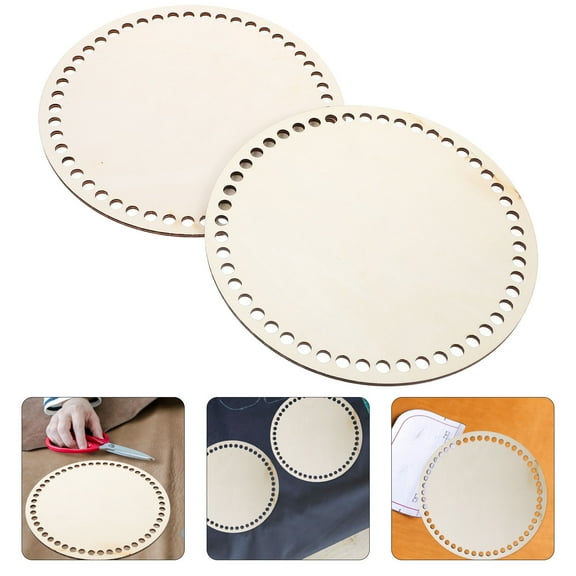 Raindrops DIY Crochet Basket Bases with Strong Wooden Bag Bottoms for Decoration Beige 2 Pieces