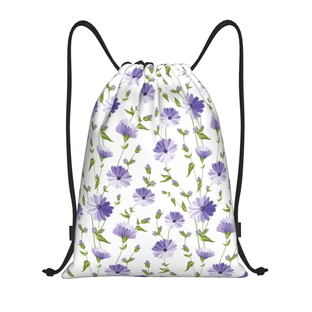 Fotbe Purple Chicory Bolsa Mochila con Cordón Estampada, Bolsa de Gimnasio Deportiva, Bolsa Cinch, Bolsa con Cordón para Hombres y Mujeres-Small
