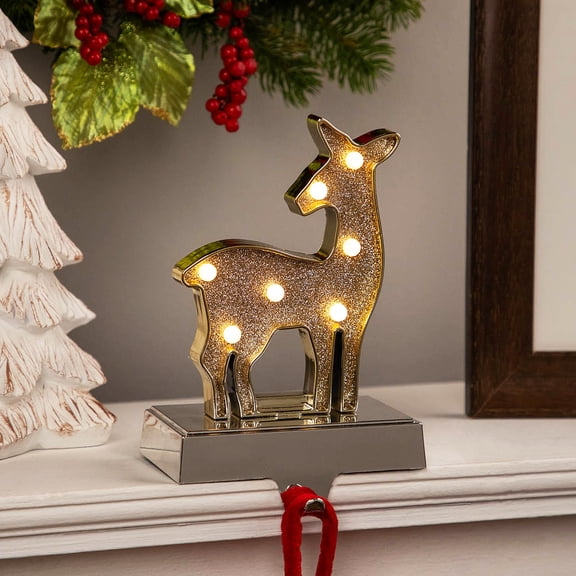 Northlight LED Lighted Glittered Reindeer Christmas Stocking Holder - 7" - Gold