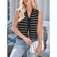thumbnail image 6 of Women'S 2025 Summer Trendy Crochet Knit V Neck Sleeveless Tie Front Striped Sweater Vests Beach Outfits Black M, 6 of 9