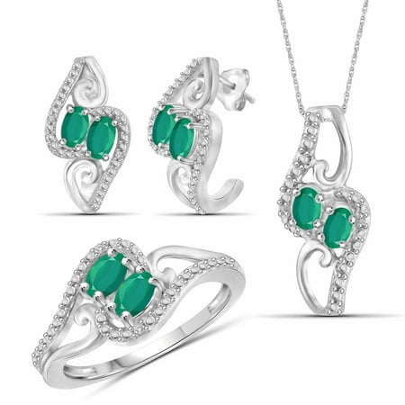 JewelersClub 1 3/4 Carat T.G.W. Emerald And White Diamond Accent Sterling Silver 3-Piece Jewelry set