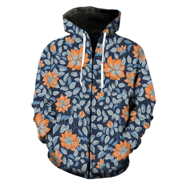 Sudadera con capucha con cremallera y estampado floral 3D exótico retro para hombre, chaquetas de moda, sudaderas divertidas y geniales, tops de hip hop, sudaderas con capucha de calle.