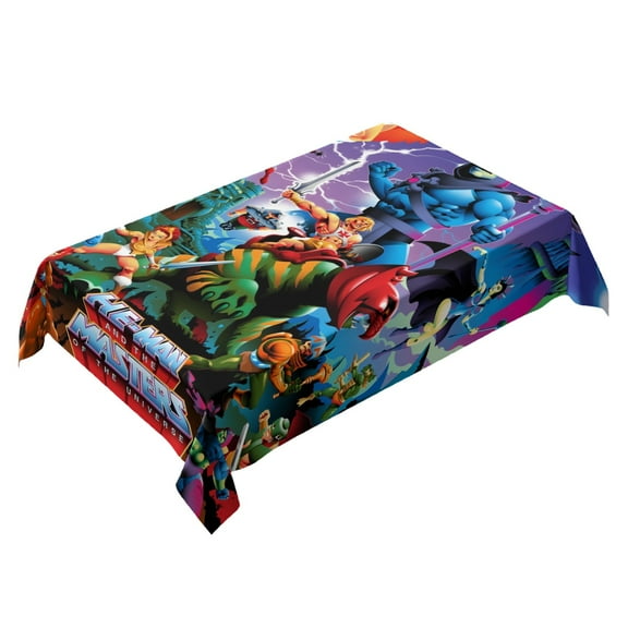 He Man-theme square tablecloth has an iconic print, fits most tables, and is easy to care for perfect gifts for fans friends and family，55" x 71"（140*180cm）