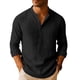 thumbnail image 3 of Ceisia Men's Loose Fit Pre-Shrunk Linen Stand-Up Collar Henley Top & Wide-Leg Pants Set | Beach Casual Two-Piece Outfit Gifts, 3 of 6