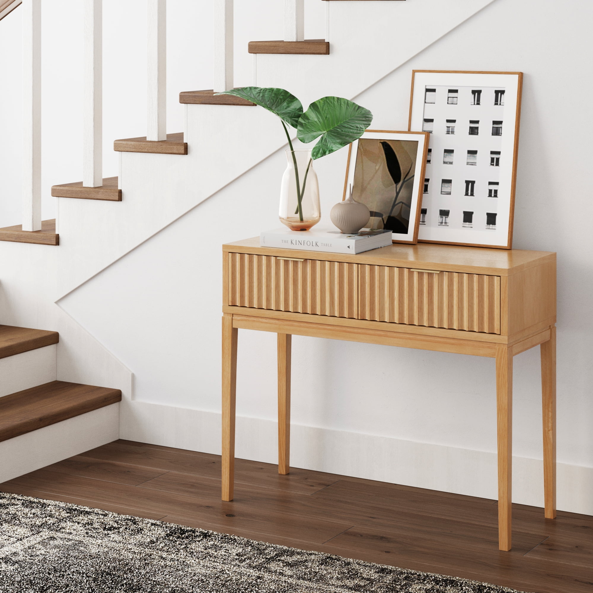 Nathan James Jasper Bohemian Hallway Table, Entryway Table with Storage Drawers, Fluted Sofa or Couch Accent Table, Natural Brown