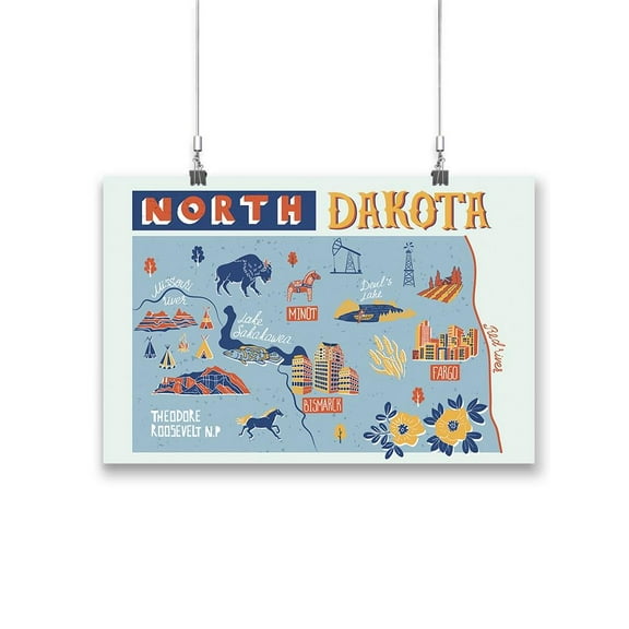 North Dakota Tourism Map Poster - Image by Shutterstock,