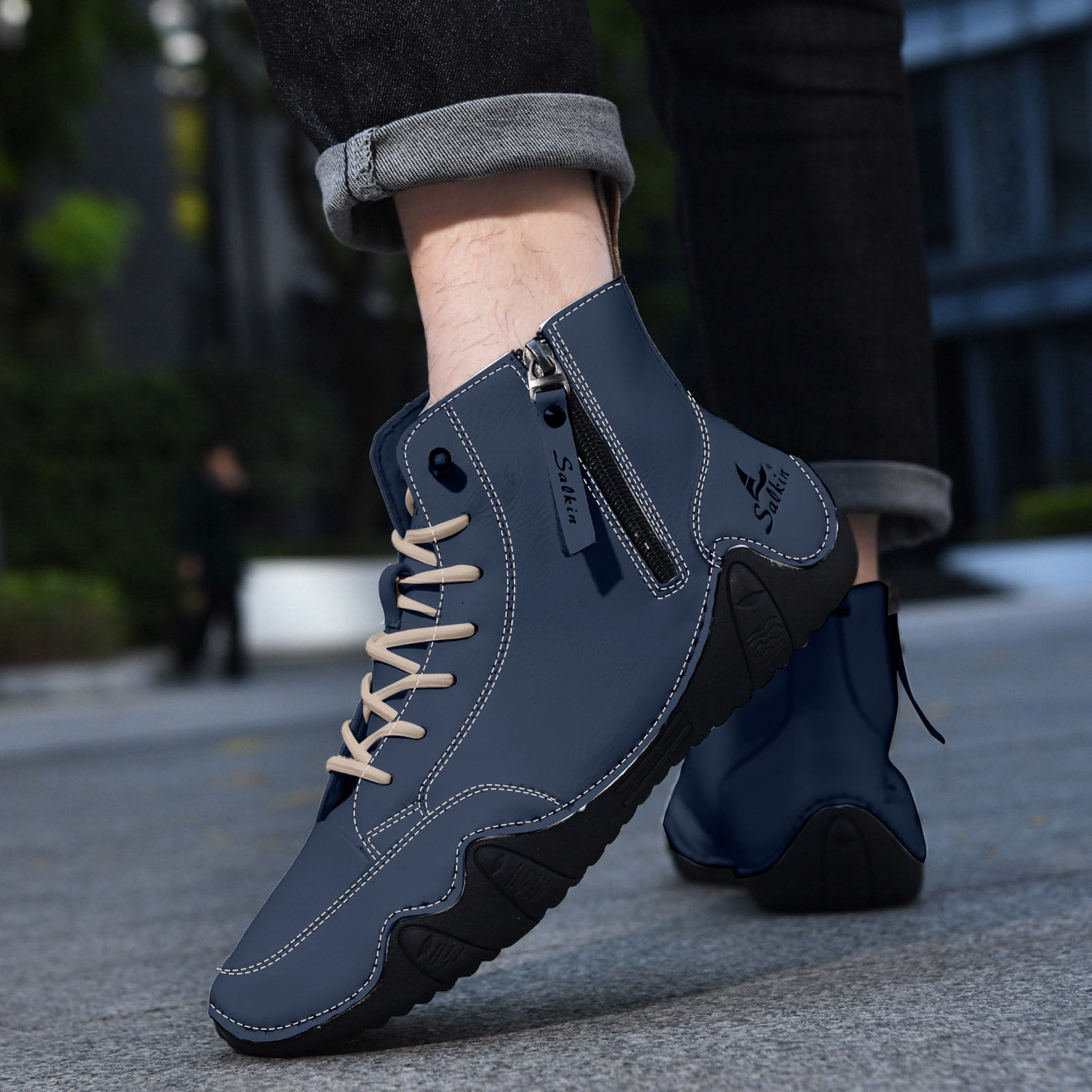 Dakaela Men's Suede Chukka Boots Lightweight Barefoot Walking Shoes High Top Slip on Hiking Sneakers