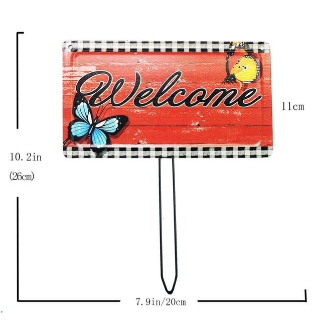 Colorful Butterfly Welcome Sign Painted Metal Crafts Creative Outdoor Landscape Stake for Garden Courtyard Lawn Decor New