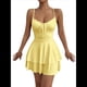 thumbnail image 3 of Vestido Mini de Fiesta Corto con Tirantes Finos y Lazo en la Espalda para Mujer, con Volantes Escalonados, Corte en A, y Ajustado. Amarillo XS, 3 of 8