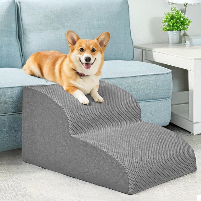 11.8 Inch Dog Stairs for Small Dogs – Wide Non-Slip Pet Steps for Low Beds & Couches, High Density Foam with Gentle Slope for Senior Dogs, Machine Washable Cover