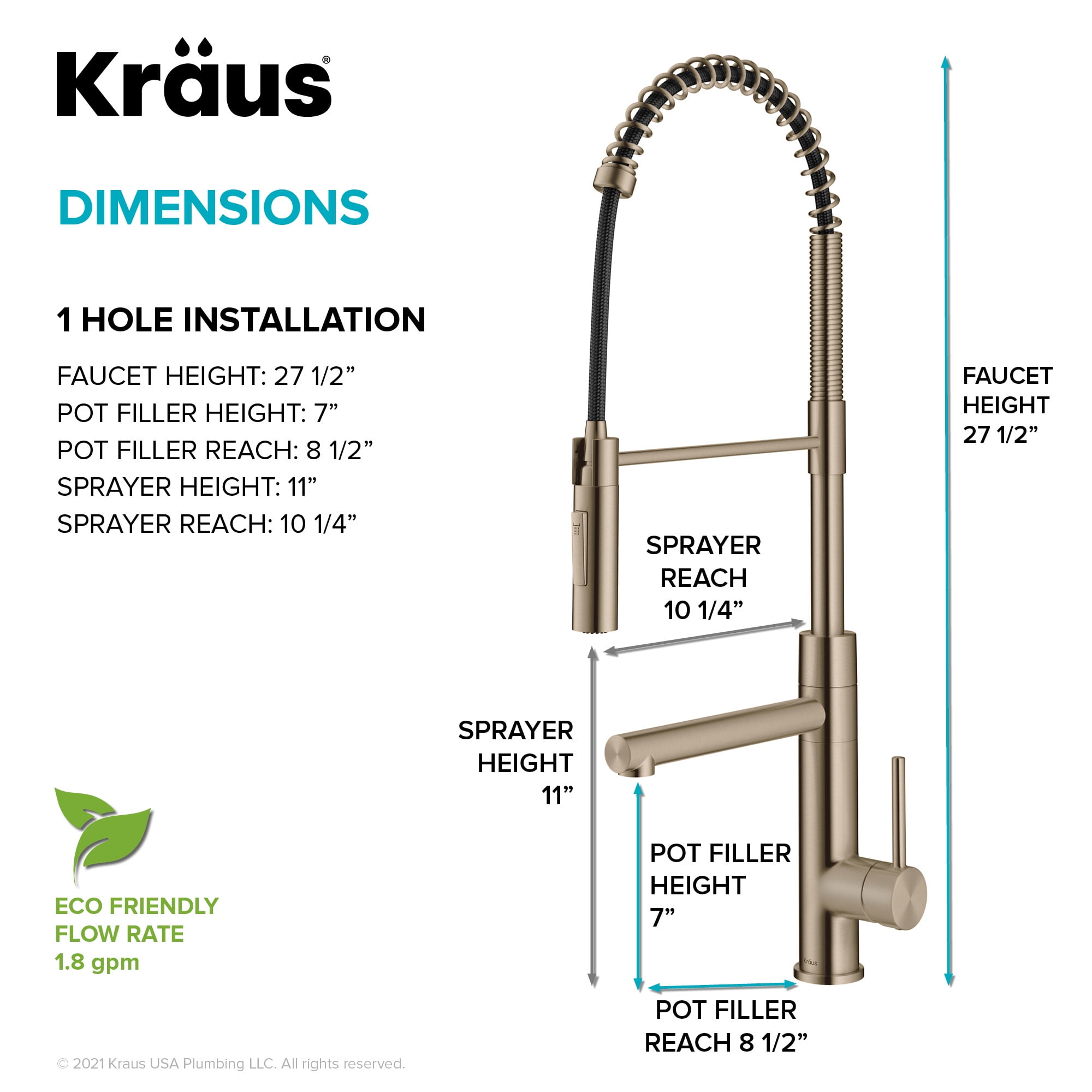 Kraus Artec Pro Commercial Style Pull-Down Single Handle Kitchen Faucet with Pot Filler in Spot Free Antique Champagne Bronze