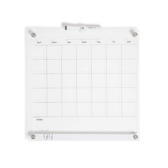 U Brands Acrylic Clarity Acrylic Dry Erase Monthly Calendar, 16" x 16" Clear