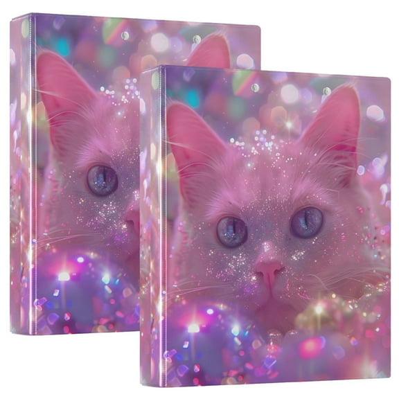 Cat with Light Hardcover 3 Ring Binder 1.5” Round Rings Binder Organizer Letter Size Paper Pockets School Office Supplies