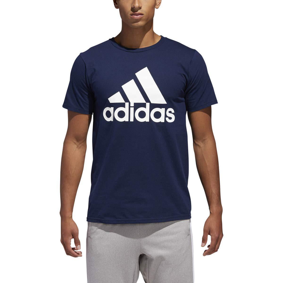 New Adidas Mens Navy Blue Three Stripe Logo Short Sleeve T-Shirt Sz 2XL ...