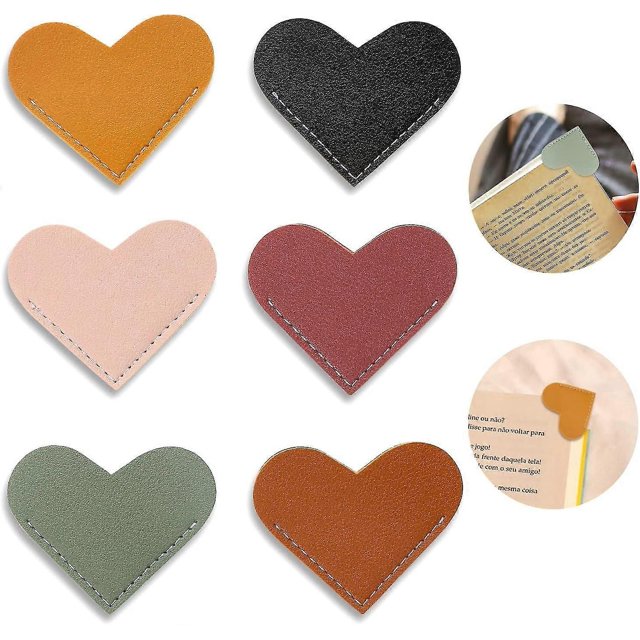 marcapáginas de cuero con forma de corazón, marcapáginas de esquina, hecho a mano