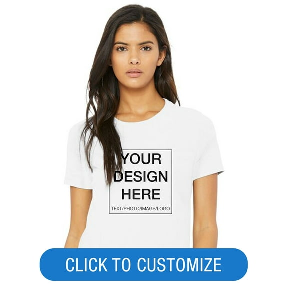 BELLA CANVAS Ladies Crew Neck Personalized T-Shirt, Create your own Designs, White, Small