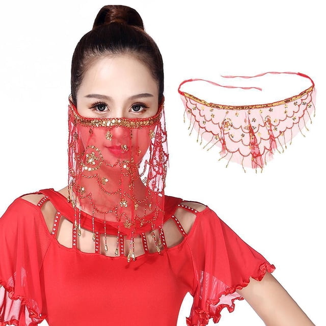 Velo Facial para Danza de Vientre rojo Colcomx Velo facial para danza del vientre