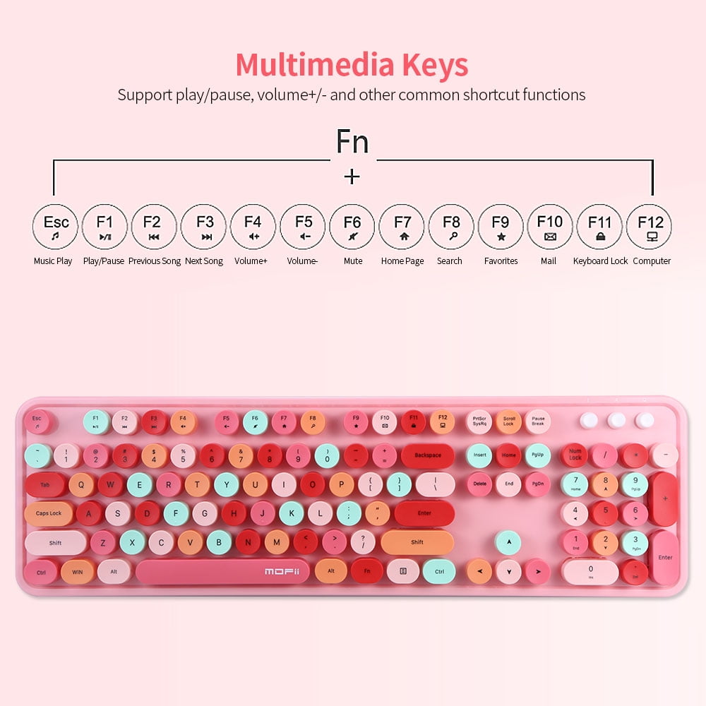 MOFii Wireless Keyboard and Mouse Set, 2.4G Wireless 104 Keys Keyboard, Colorful Compact Cute Retro Keyboard with Circular Suspension Key Cap, for PC Desktop Computer Laptop, Purple