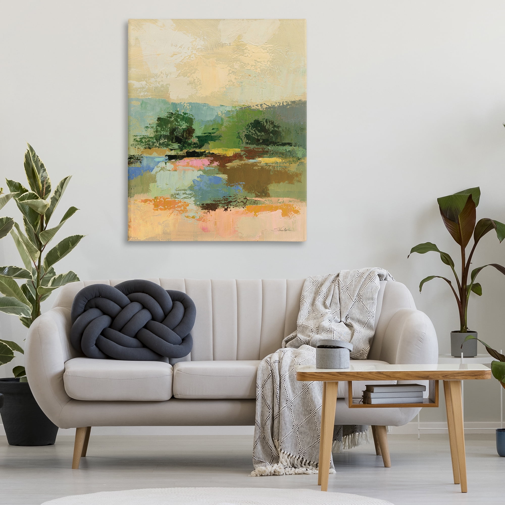 Stupell Industries Across The River Abstract Landscape Painting Gallery Wrapped Canvas Art Print Wall Art, 36 x 48