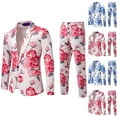 thumbnail image 2 of Aihuaihua Mens 2 Piece Floral Dress Suit, Pattern Print Party Prom Tuxedo Suit Jacket Pants Set, Wedding Blazer Pants Sets Blue S, 2 of 10