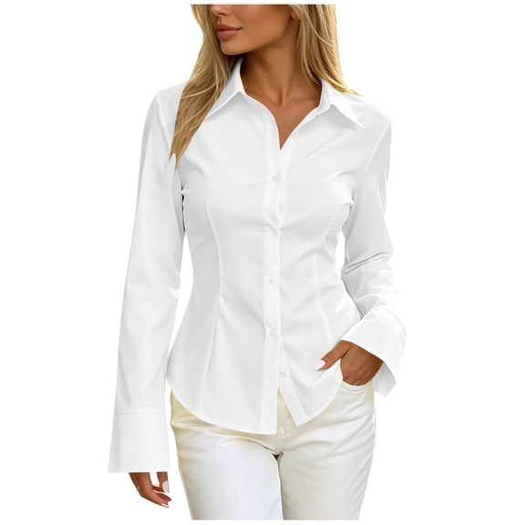 XuJwPNcy Button Down Shirts for Women Lightweight Slim Fit Long Sleeve Tops Collared Blouses Business Casual Work Outfits